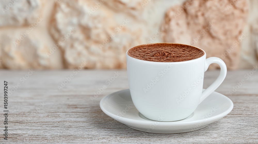 Fototapeta premium Aromatic Turkish Coffee in White Cup Cozy Morning Hot Drink