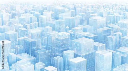 A frosted, digital city skyline