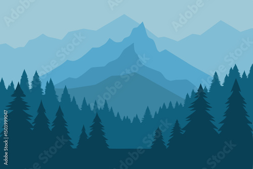 flat design of fog creeping through pine wood.svg