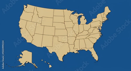 United States Map: A Simple Beige and Blue Cartographic Representation