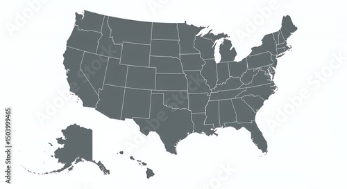 United States Map: A Simple Gray Outline of All 50 States and Territories