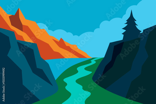 digital painting of steep alpine cliffs with 