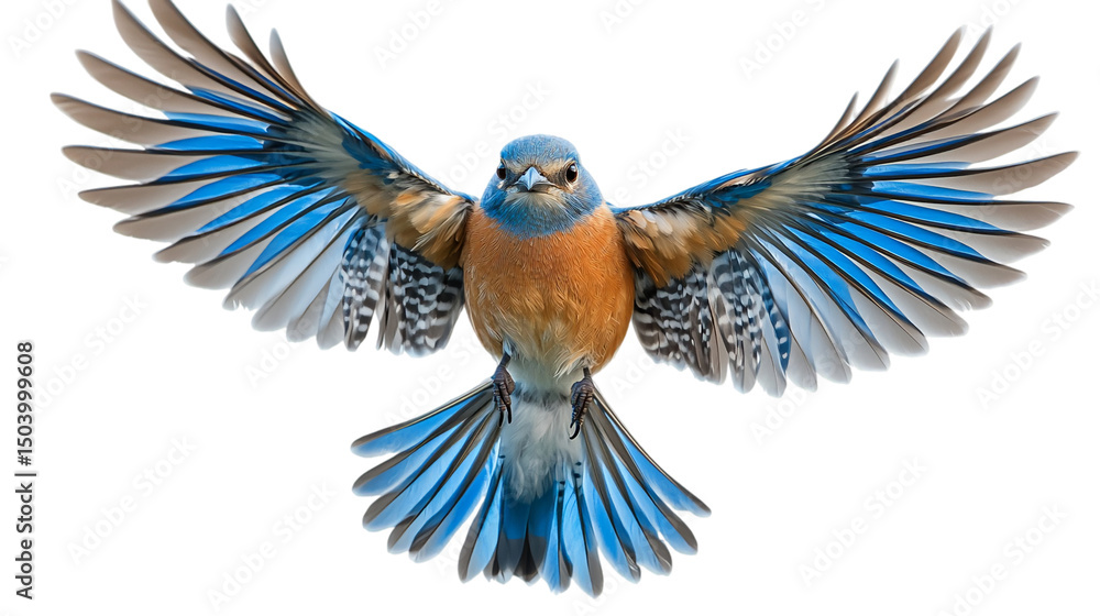 Fototapeta premium Stunning blue bird in flight wings spread wide open vivid colors nature on transparent background