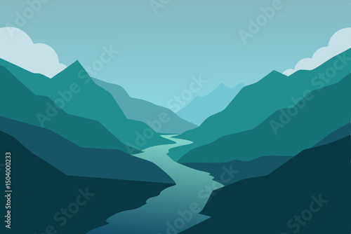 digital art of vast valley flanked by ridges 