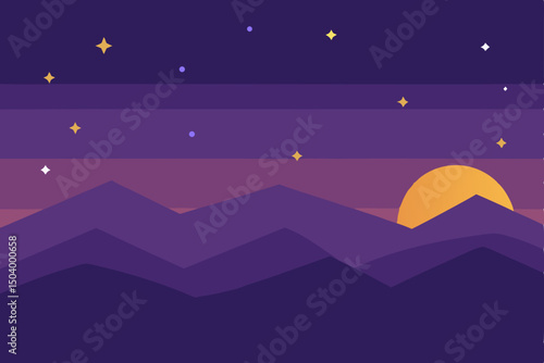 flat design of twilight scene with glowing 