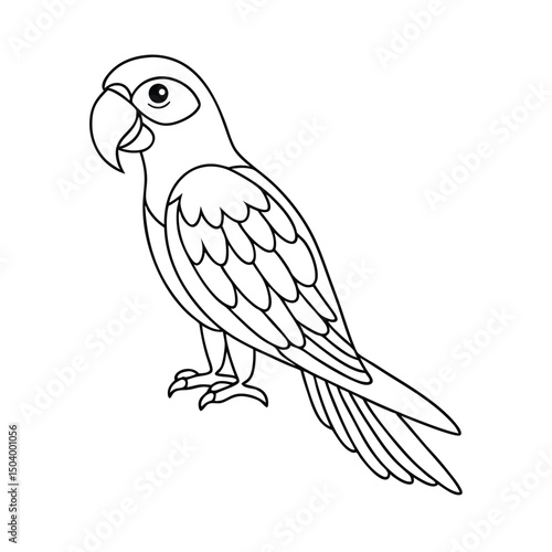Black outline displays a single parrot standing calmly in full profile view
