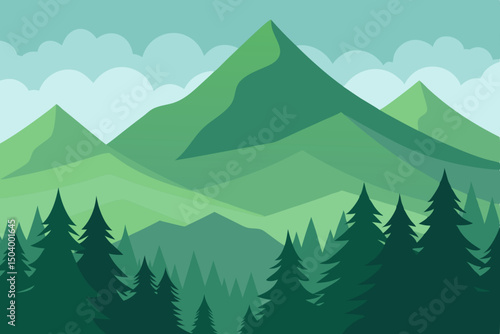 stylized forest canopy beneath towering 