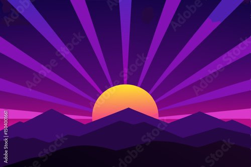 sunset beams piercing mountain mist with 