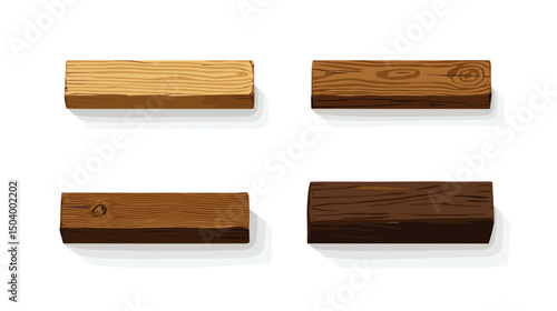 Collection of Four Wooden Planks with Different Colors and Textures Suitable for Crafting and Design