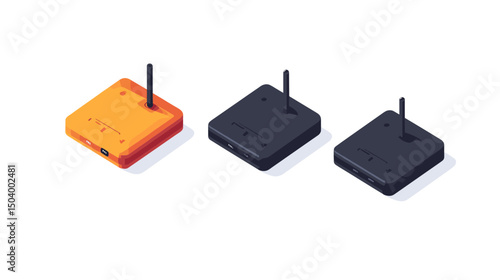 Collection of Modern Wireless Routers in Black and Orange Color Schemes for Internet Connectivity