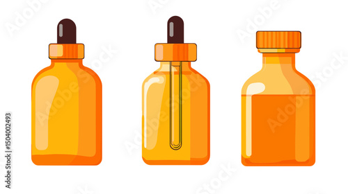 Collection of Orange Bottles with Droppers Containing Liquid Extracts and Essential Oils