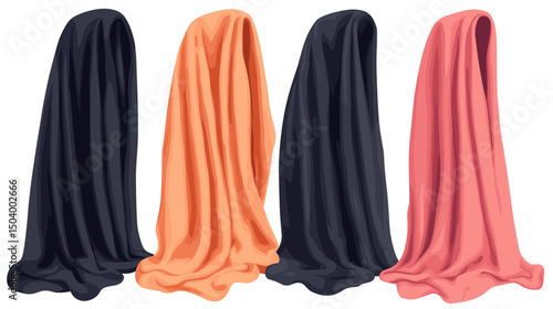 Collection of Soft Draped Fabrics in Warm and Cool Tones on a Minimalist Display