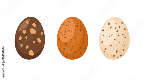 Collection of Three Colorful Decorative Chocolate Eggs in Brown Speckled Variations