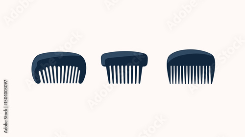Collection of Three Simple Blue Hair Combs for Grooming and Styling Purposes on a Neutral Background