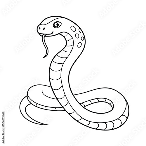 Cute cartoon cobra coiled and poised with tongue out makes simple line art