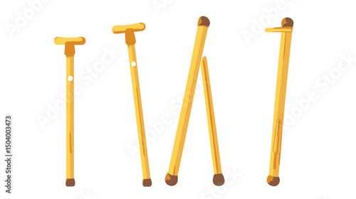 Collection of Wooden Walking Sticks with Ergonomic Design for Mobility Support and Stability