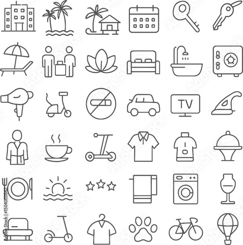 Resort Vacation Amenities Icons Hotel, Beach, Pool, Spa, Activities