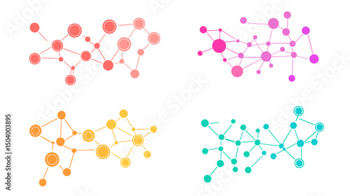 Colorful Abstract Network Connection Design Featuring Interconnected Nodes and Dots in Four Quadrants