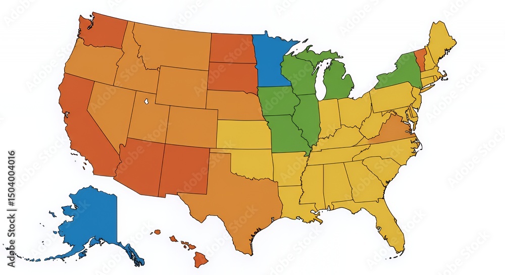 Obraz premium United States Color-Coded Regional Map
