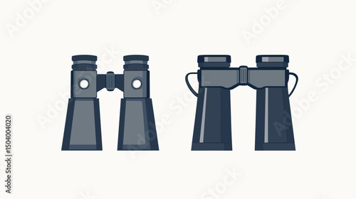 Stylized Vector Illustration of Classic Binoculars for Outdoor Exploration and Observation Equipments