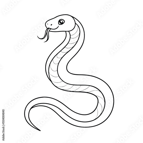 Line art shows a cartoon cobra snake with its tongue sticking out cutely