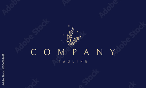 Vector golden logo with an abstract image of feathers in the form of a bouquet.