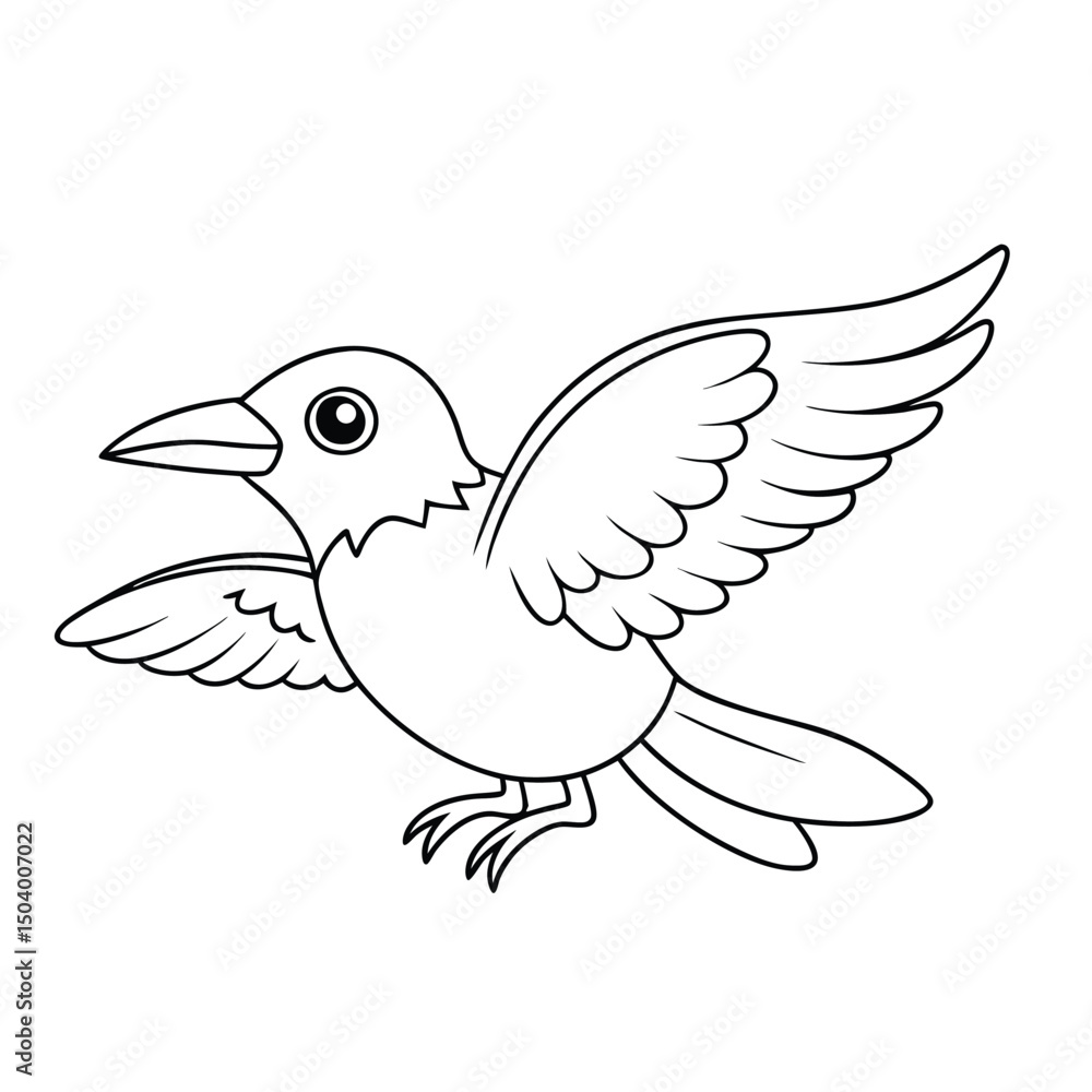 Obraz premium Simple outlined bird spreads its wings, creating a sweet, ready to color image