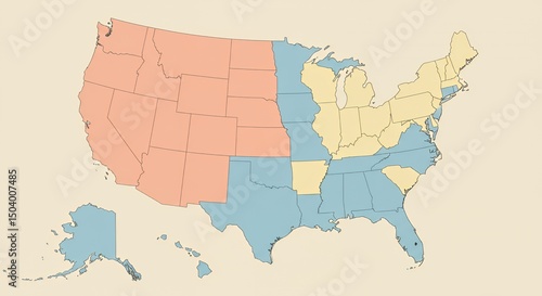 United States Map Divided into Three Regions