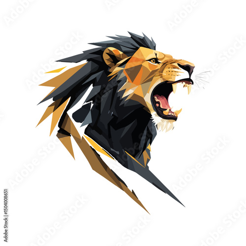 Roaring Lion Shattered Silhouette Vector – Geometric Fragment Design Symbolizing Strength and Transformation