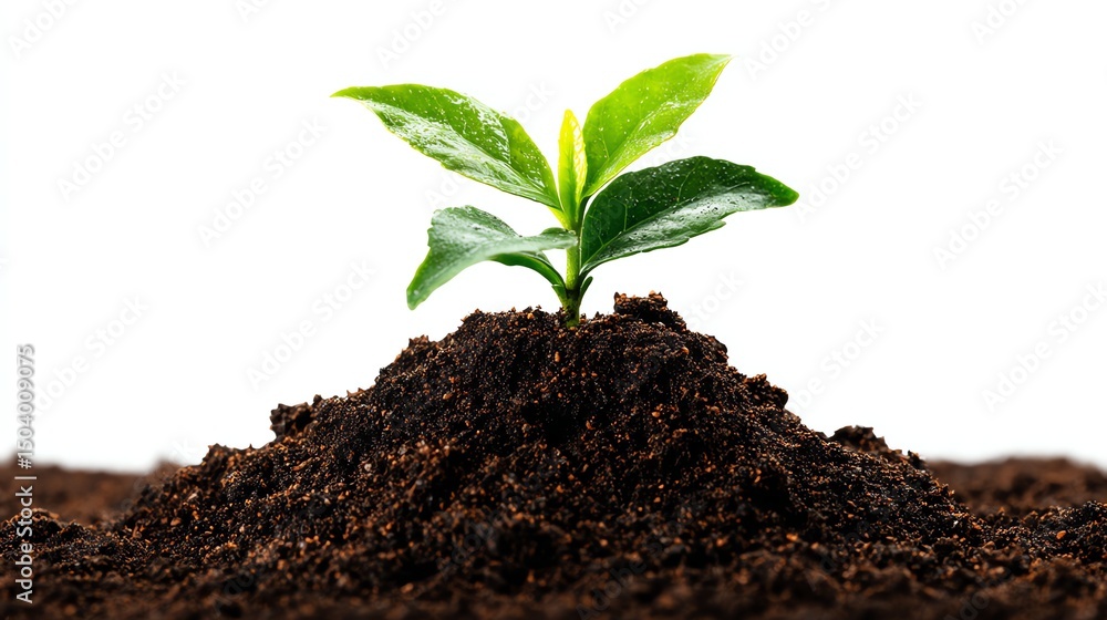 A small green plant sprouting from rich, dark soil, symbolizing new growth and beginnings. A small green plant sprouting from rich, dark soil, symbolizing new growth and beginnings.