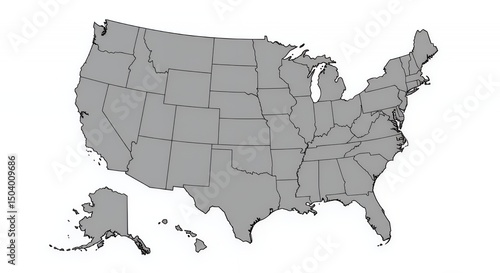 United States Map: A Grey-Scale Representation of the Fifty States and Territories