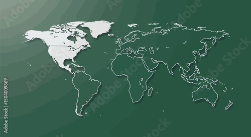 Detailed vector illustration of a world map showing continents, countries, and natural features; oceans and seas .