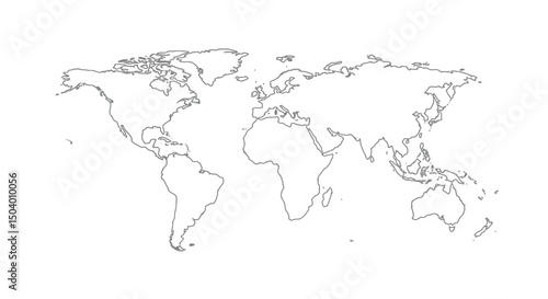 Detailed vector illustration of a world map showing continents, countries, and natural features; oceans and seas .