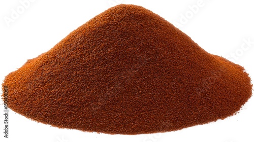 Close-Up of Shimmering Brown Granule Pile with Shiny Texture on a White Background