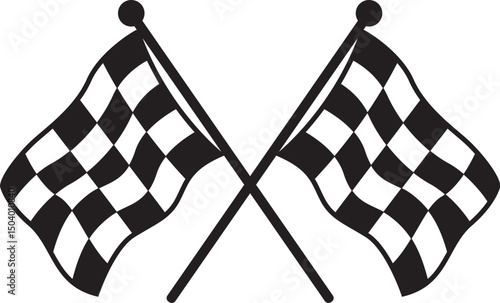 two crossed checkered flag NASCAR racing flag on a white background