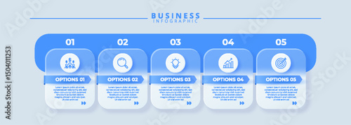 Design template for vector infographic labels with icons and 5 options or steps. Suitable for process diagrams, presentations, workflow layouts, banners, flow charts, and infographics.