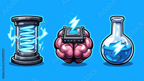 Visual representation of futuristic technology elements including energy, intelligence, and scientific innovation