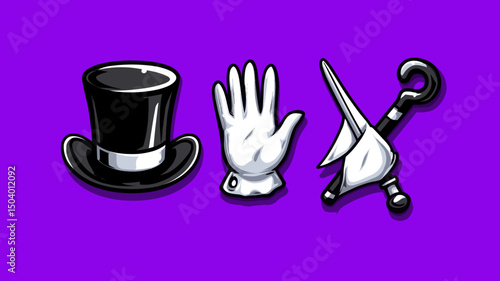 Magician's accessories featured in a vibrant design for a whimsical performance backdrop