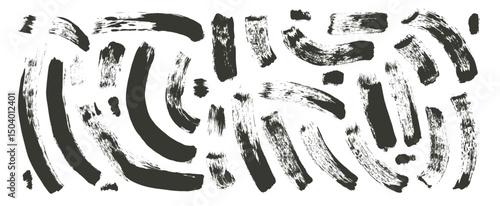 Rough wavy brush stroke lines. Hand drawn black ink vector long shapes. Paintbrush linear scribble elements set isolated on white background. Marker thick grunge curved strips.