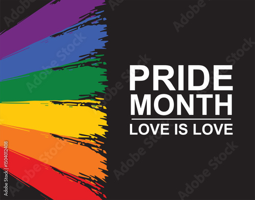  Colorful rainbow brush strokes with “Happy Pride Month” message in bold font. Perfect for LGBTQ+ celebrations, posters, social media, and awareness campaigns.