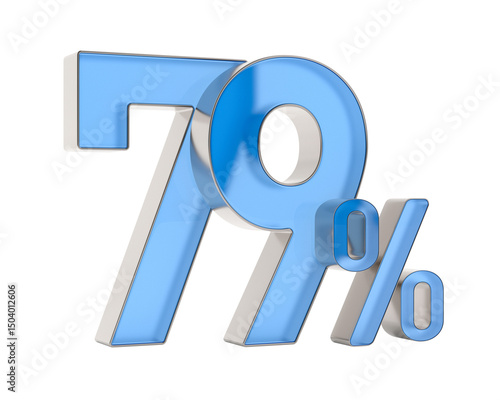 Seventy nine percent on white background. Isolated 3D illustration