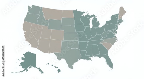 United States Map: Shades of Green and Beige