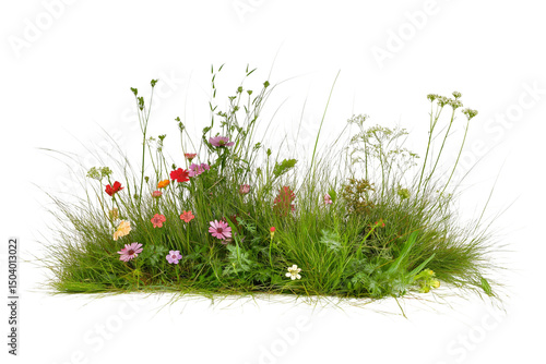 Fototapeta Naklejka Na Ścianę i Meble -  Natural Grass and Flower Scene – Transparent Isolated