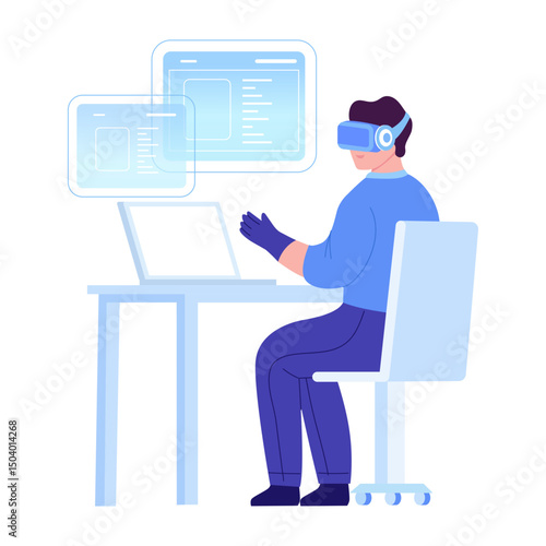 A flat style illustration showing vr coder