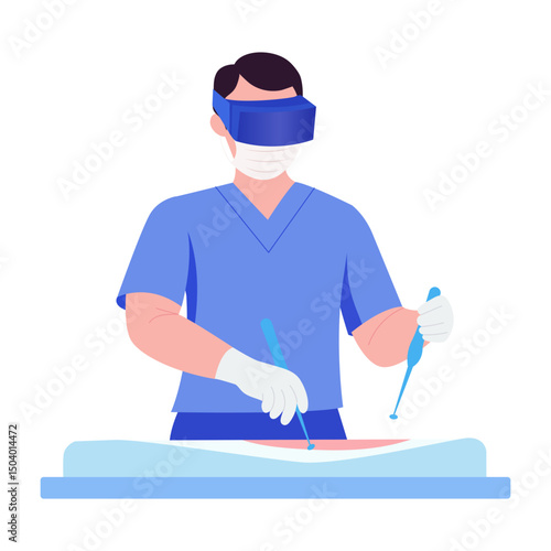 A flat style illustration showing surgeon practicing of operate