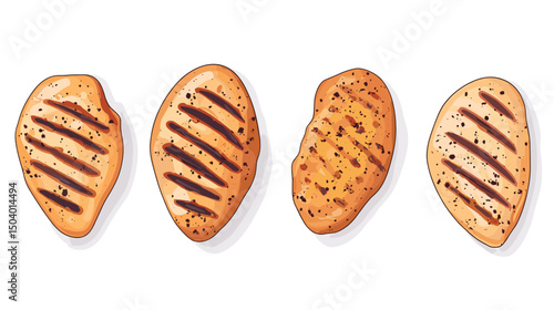 Assorted Cookies with Grilled Stripes Displayed on White Background in an Artistic Arrangement