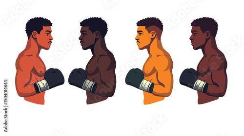 Boxers Facing Each Other in Intense Standoff with Color Variations Highlighting Diversity
