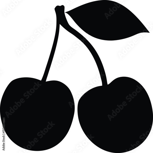 Cherry fruits vector silhouette, cherry fruit icon, black silhouette vector illustration