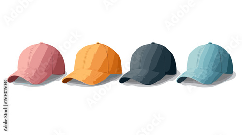 Collection of Colorful Caps in Various Shades Displayed on a White Background