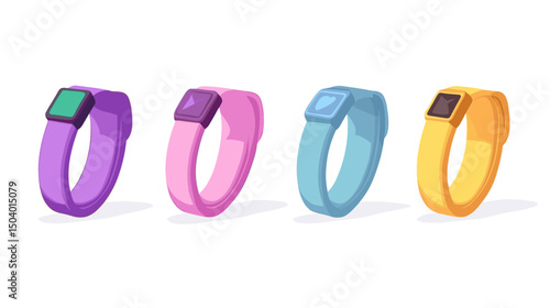 Collection of Colorful Digital Wristbands in Various Shades Representing Modern Wearable Technology